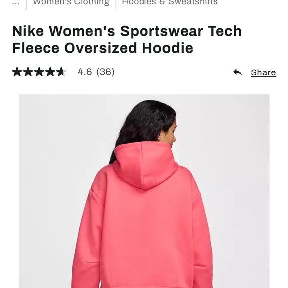 Pink Medium Nike Women's Sportswear Tech Fleece Oversized Hoodie - Picture 2 of 6